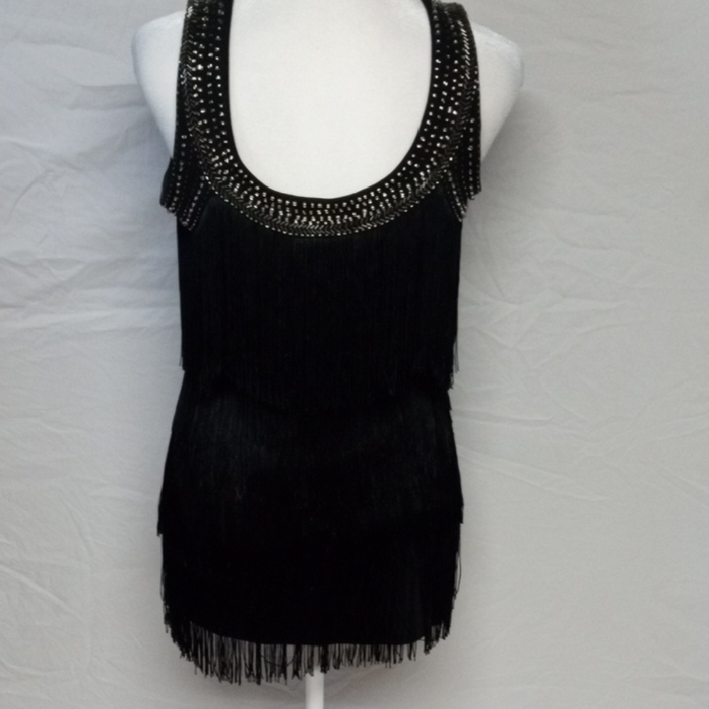 Cache Black Top with Fringe and Studs - Picture 3 of 5